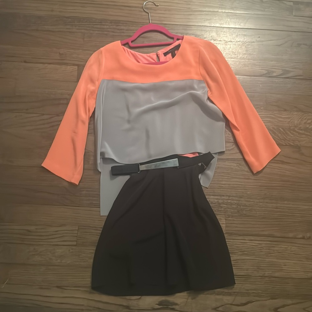 BCBG MAX AZRIA Colorblock belted mini dress